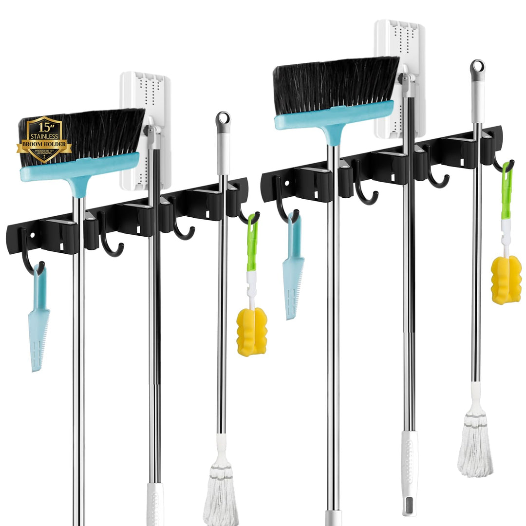 AceMining Besenhalterung Wand, 2 Pack 3 Halter + 4 Haken Besenhalter, Besenhalterung Edelstahl, Schw