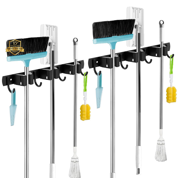 AceMining Besenhalterung Wand, 2 Pack 3 Halter + 4 Haken Besenhalter, Besenhalterung Edelstahl, Schw