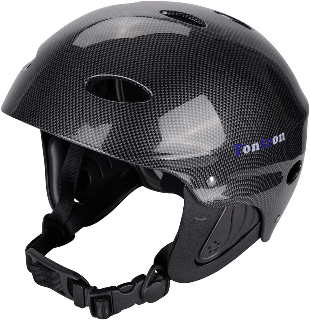 Tontron Wakeboard Kajak Kitesurf Wassersport Helm Glänzend schwarze Faser Wald L, Glänzend schwarze