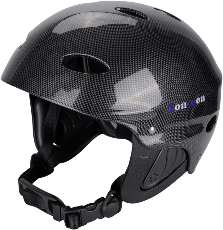 Tontron Wakeboard Kajak Kitesurf Wassersport Helm Glänzend schwarze Faser Wald L, Glänzend schwarze