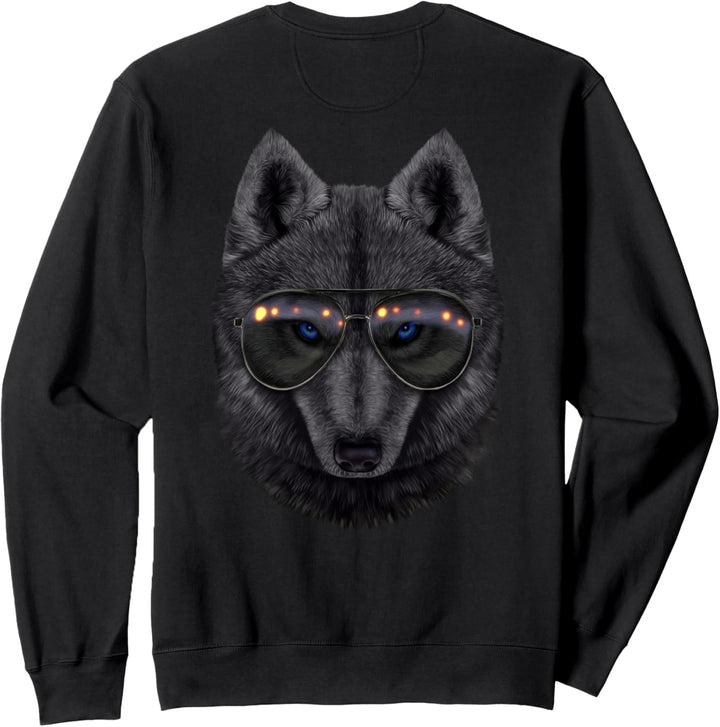 Schwarzer Wolf, die Fliegersonnenbrille trägt Sweatshirt