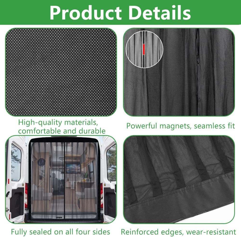 Moskitonetz Magnetisch für Auto Schiebetür (Schwarz, 155x150cm) | Magnetischer Van Sonnenschutz mit