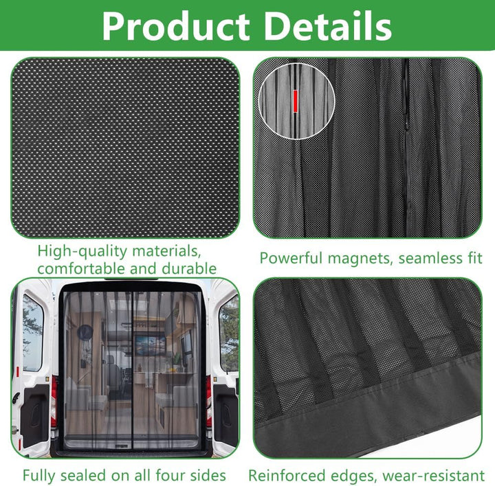 Moskitonetz Magnetisch für Auto Schiebetür (Schwarz, 155x150cm) | Magnetischer Van Sonnenschutz mit