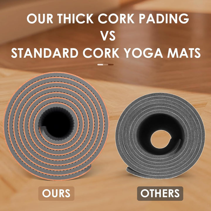 Yogamatte Kork – Rutschfeste Yoga Matte, Einzigartiges Design, Naturkautschuk TPE Gymnastikmatte, Tr