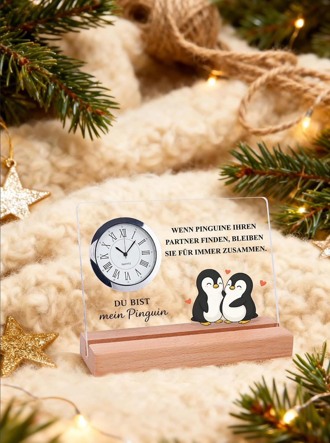Ich liebe dich Geschenke für Männer &amp; Frauen – Pinguin Acryl-Tischuhr | Jahrestag Geschenk für ihn &amp;