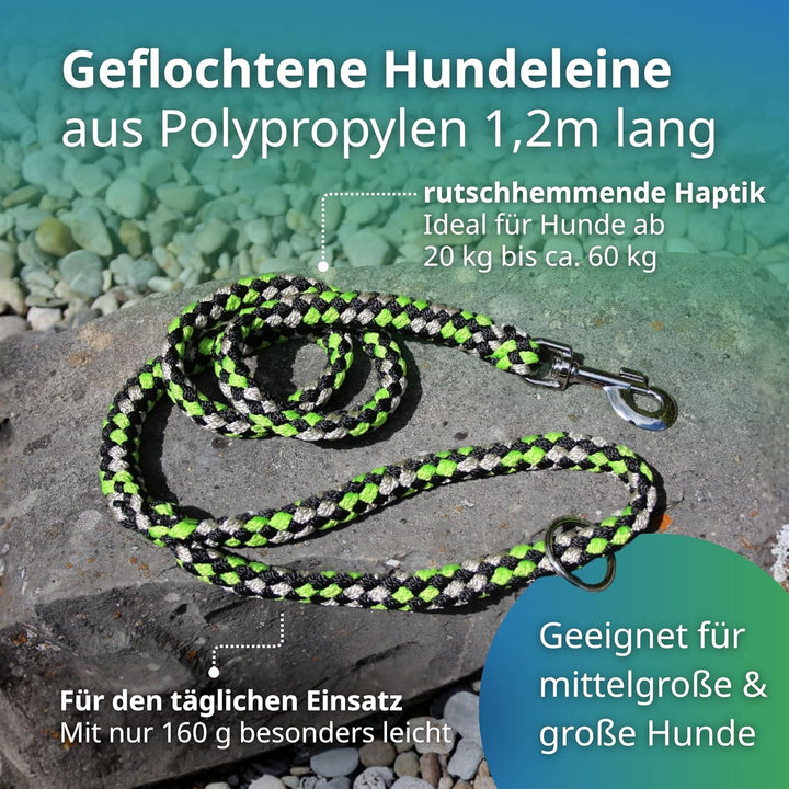 Geflochtene Hundeleine für mittelgrosse und grosse Hunde bis 60 kg | Kurze Führleine | 1,20 m lang |