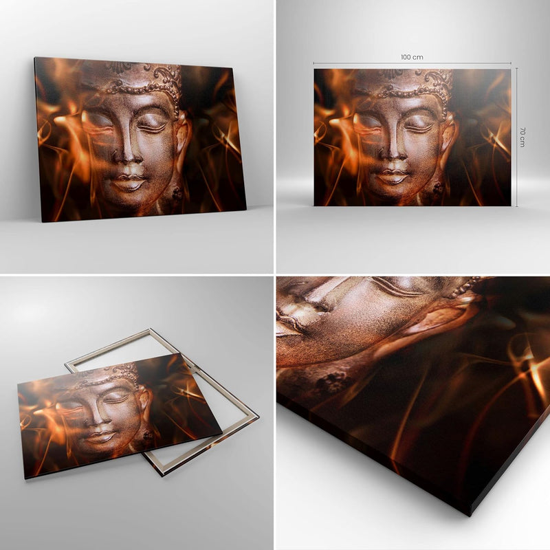 Bilder auf Leinwand 100x70cm Leinwandbild Buddha Statue Geheimnis Gross Wanddeko Bild Schlafzimmer K