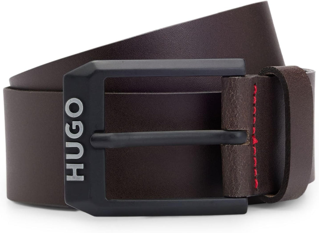HUGO Herren Gelio-B Sz40 Ledergürtel mit mattschwarzer Logo-Schliesse, 80 Dark Brown202