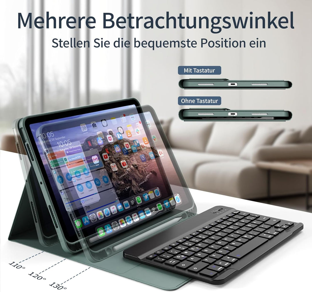 Hülle mit Tastatur für iPad Air 11 Zoll M3/M2, für iPad Air 7./6./5./4. Generation 2025/2024/2022/20