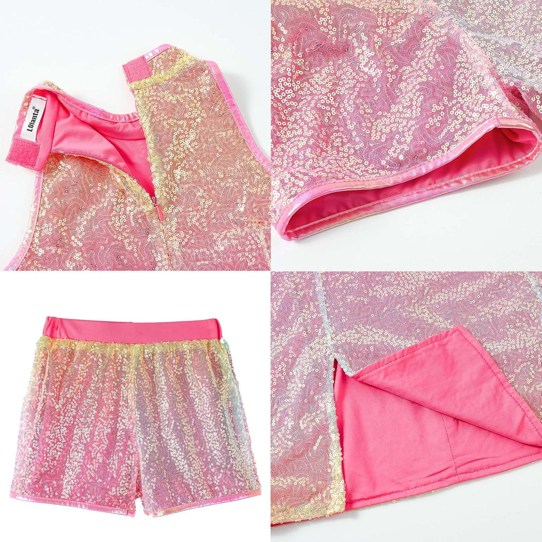 LOLANTA Mädchen Pailletten-Kostüm Hip Hop Dancewear Funkelndes Tanzkleid Gesetzt 4-5 Jahre Schillern