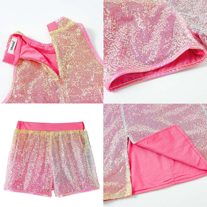 LOLANTA Mädchen Pailletten-Kostüm Hip Hop Dancewear Funkelndes Tanzkleid Gesetzt 4-5 Jahre Schillern