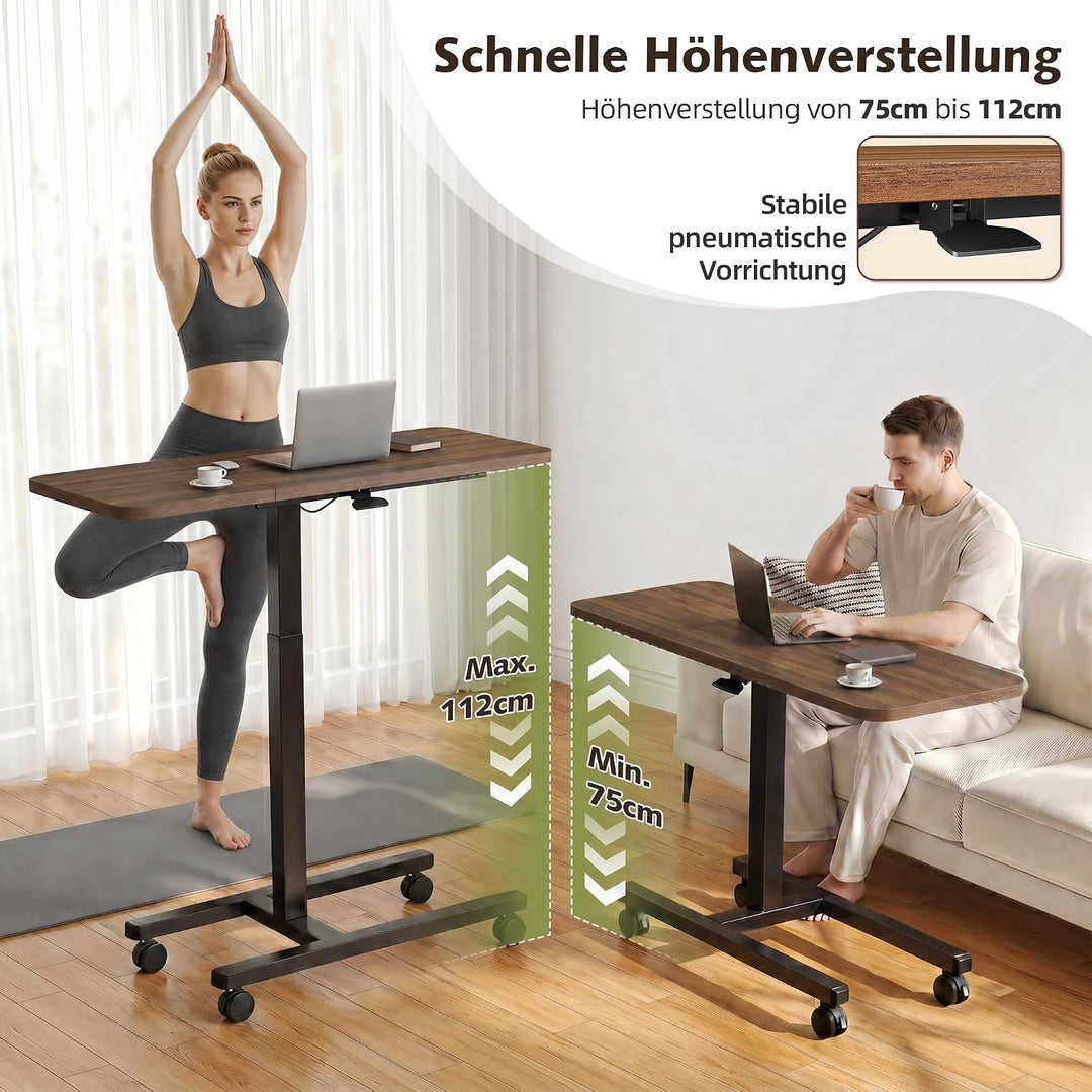 100cm Höhenverstellbarer Beistelltisch Grosser Platte, Rollen mit Feststellbremsen, Gasdruckfeder, s