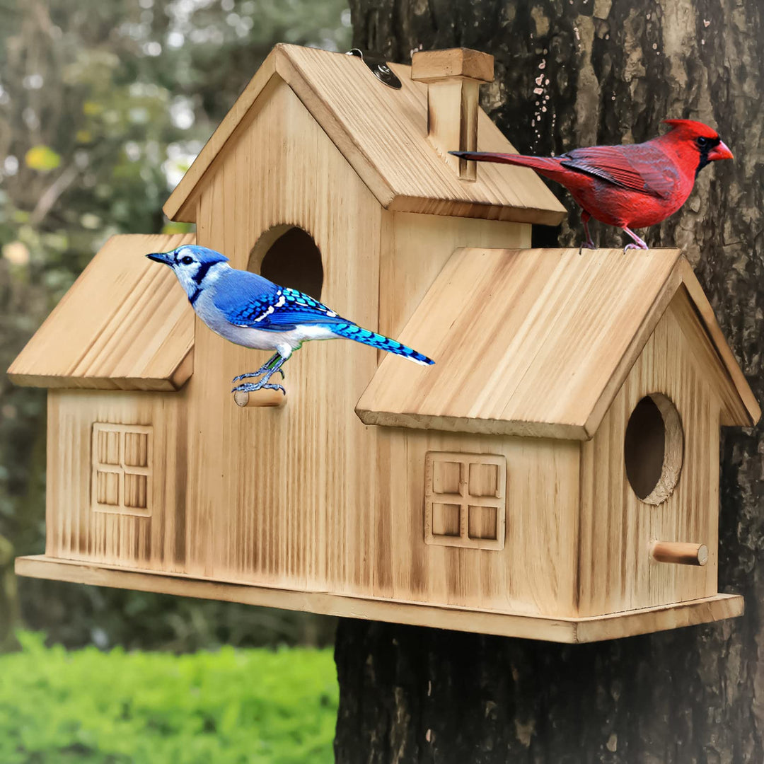 STARSWR Vogelhäuser für draussen, 3 Löcher, Vogelhaus für 3 Vogelfamilien, Bluebird-Finken, Kardinäl