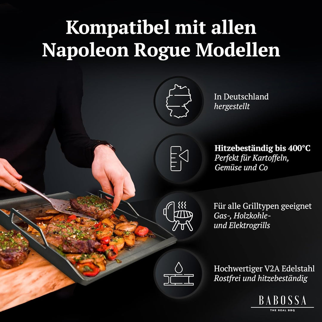 BABOSSA Premium Einsatzpfanne/Plancha kompatibel mit allen Napoleon Rogue Modellen | 44.9x27.4cm | M
