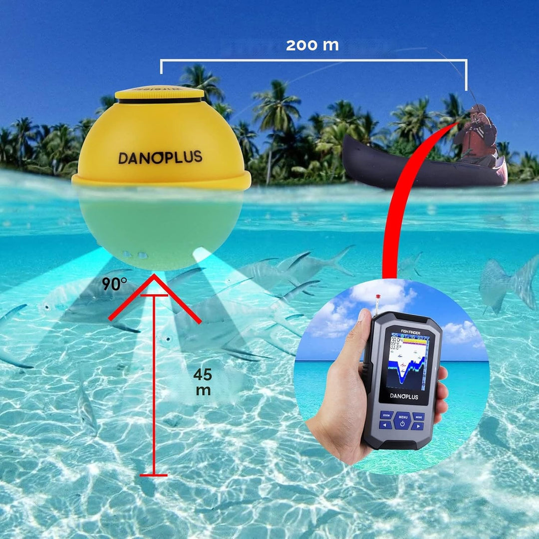 Kabelloser Fischfinder Tragbarer Fischfinder Sonar-Sensor 45 m Tiefenerkennung Wiederaufladbare Tief