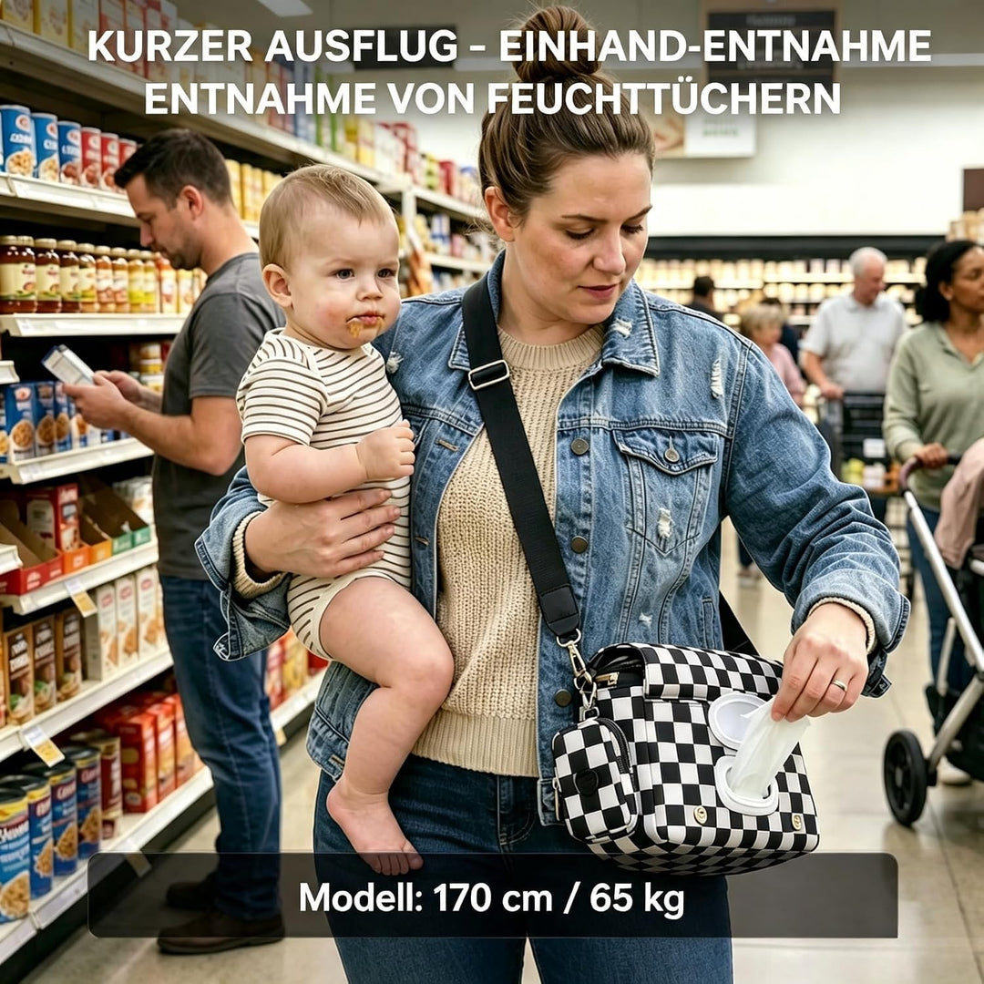 Eslcorri Wickeltasche Klein Umhängetasche Damen Kariert 8L Crossbody Bag | Bauchtasche mit Feuchttüc