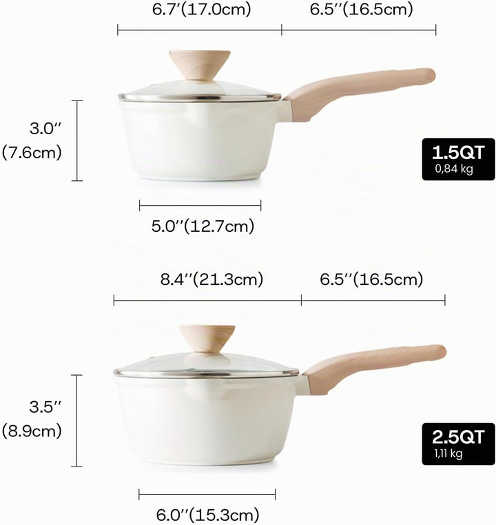 Kordisen Saucenpfannen-Set mit Deckel, 16cm+ 20cm Antihaft-Kochtöpfe mit Ausgiesser, leicht zu reini