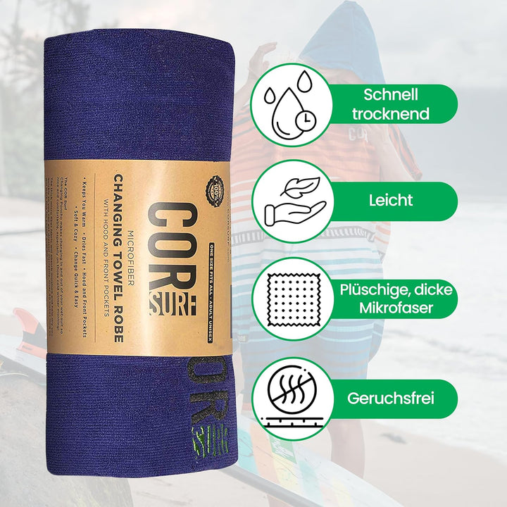 COR Surf Handtuch Poncho für Erwachsene - Weicher, schnell trocknender Bade Poncho aus Mikrofaser, K
