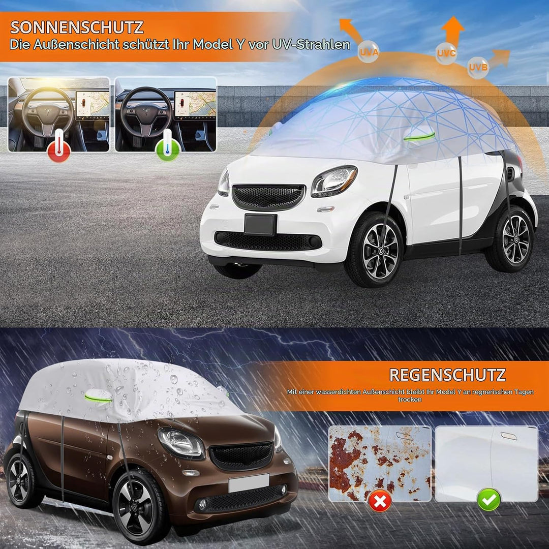 Halbgarage Autoabdeckung Wasserdicht Passend für Smart Fortwo 2006-2025, 300D Atmungsaktiv Autoplane
