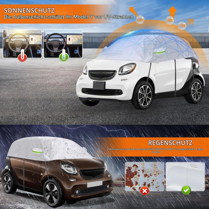 Halbgarage Autoabdeckung Wasserdicht Passend für Smart Fortwo 2006-2025, 300D Atmungsaktiv Autoplane