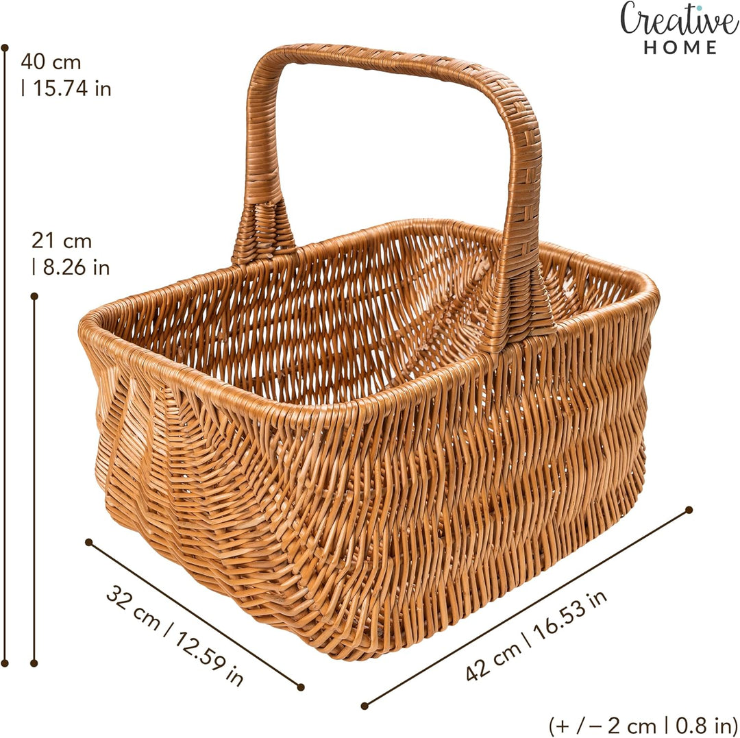 Creative Home Holländischer Einkaufskorb Weidenkorb mit Henkel Picknickkorb | 42 x 32 x 40 cm (+/- 1
