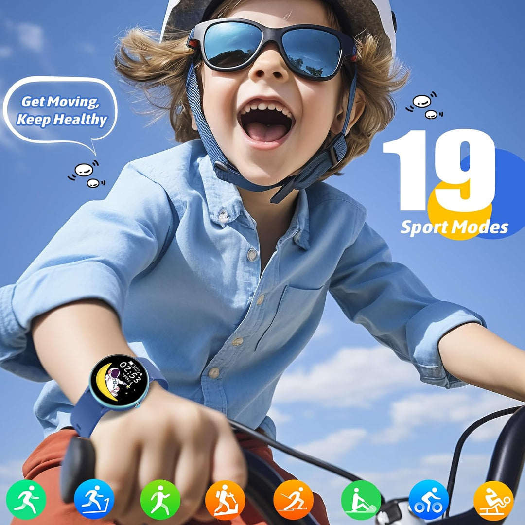 Smartwatch Kinder Jungen Mädchen, Aktivitäts Tracker Uhr IP68 wasserdichte, 19 Sportmodi, Herzfreque