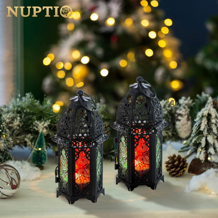 Nuptio 2 Stücke Metall Teelichthalter Kleine Grösse Hochzeit Mittelstücke Bunte Glas Hängende Latern