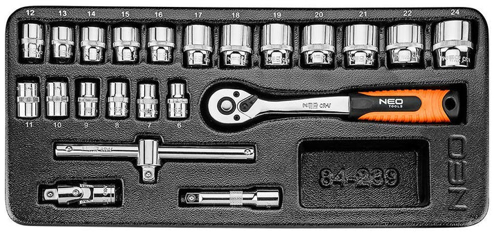 NEO TOOLS Steckschlüssel 3/8, 22-er Set, 22-er Set
