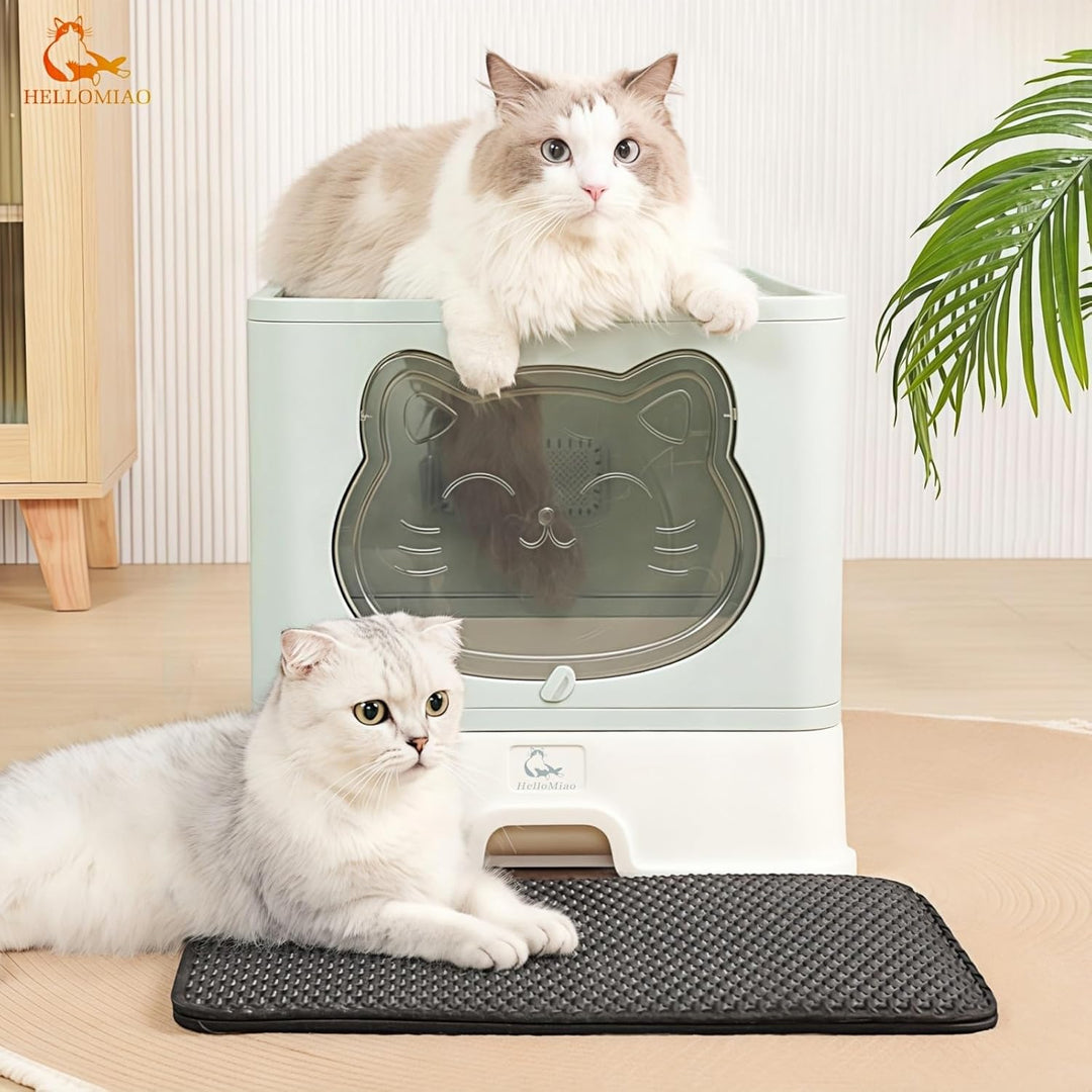 Geschlossenes Katzenklo mit Dach/Deckel & rostfreier Edelstahl-Schublade - Katzentoilette mit Aktivk