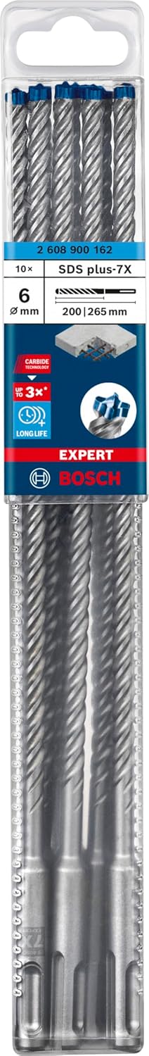 Bosch Professional 10x Expert SDS plus-7X Hammerbohrer (für Stahlbeton, Ø 6,00x265 mm, Zubehör Bohrh