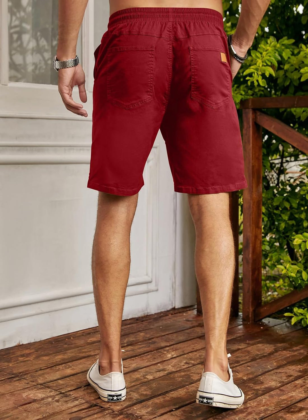 JMIERR Kurze Hosen Herren Shorts Herren Sommer Chino Baumwolle Elastische Taille mit Taschen XXL Rot