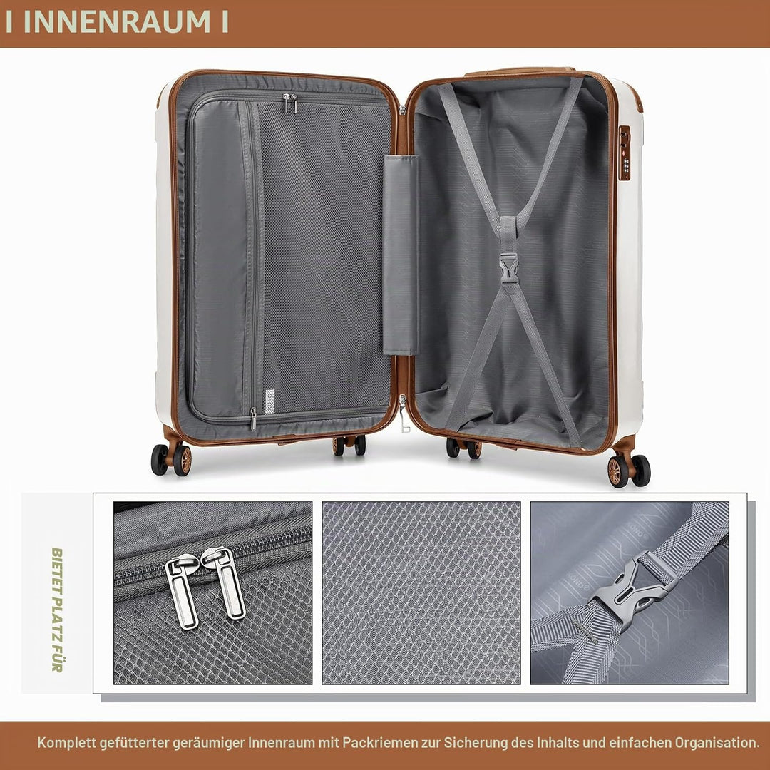 KONO Trolley Handgepäck Koffer 55x35x20cm Rollkoffer Reisekoffer mit 4 Rollen und Schloss (Cremeweis