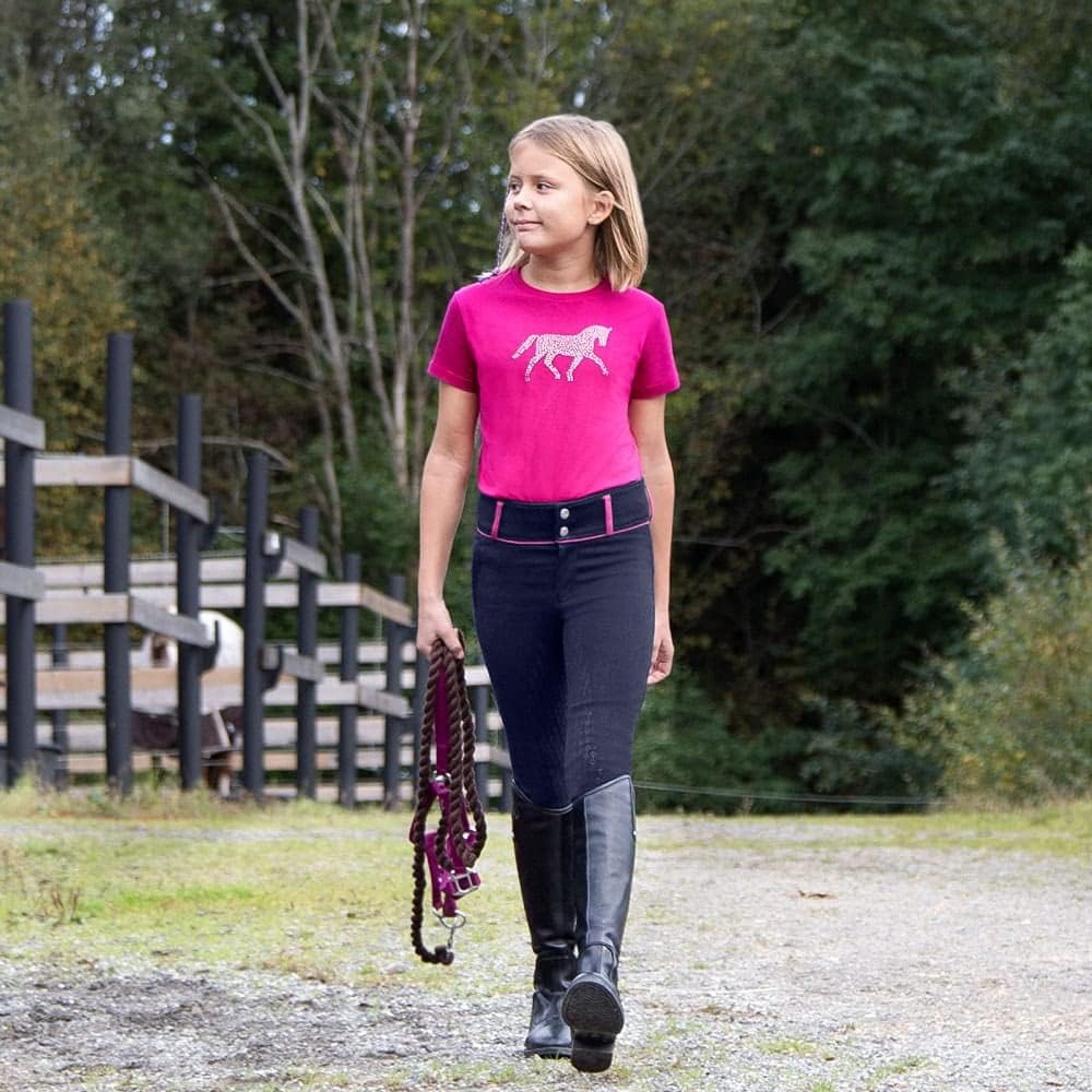HORZE Daniela Vollbesatzreithose für Kinder und Silikon Grip 140 Dark Navy/Cactus Flower Purple, 140