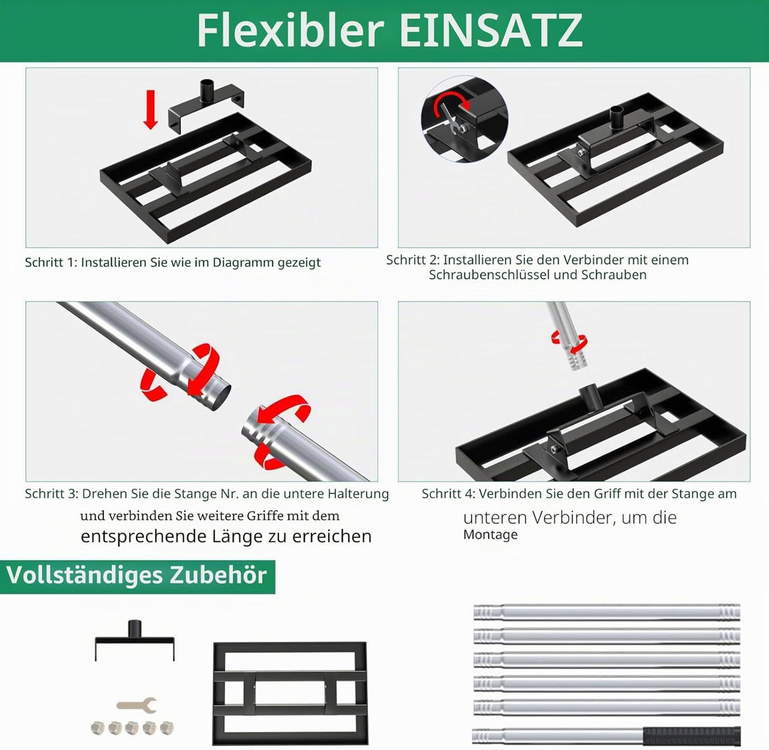 43,2 x 25,4 cm Rasen-Nivellierrechen mit 198,1 cm verstellbarem Edelstahlgriff – robustes Grasnivell