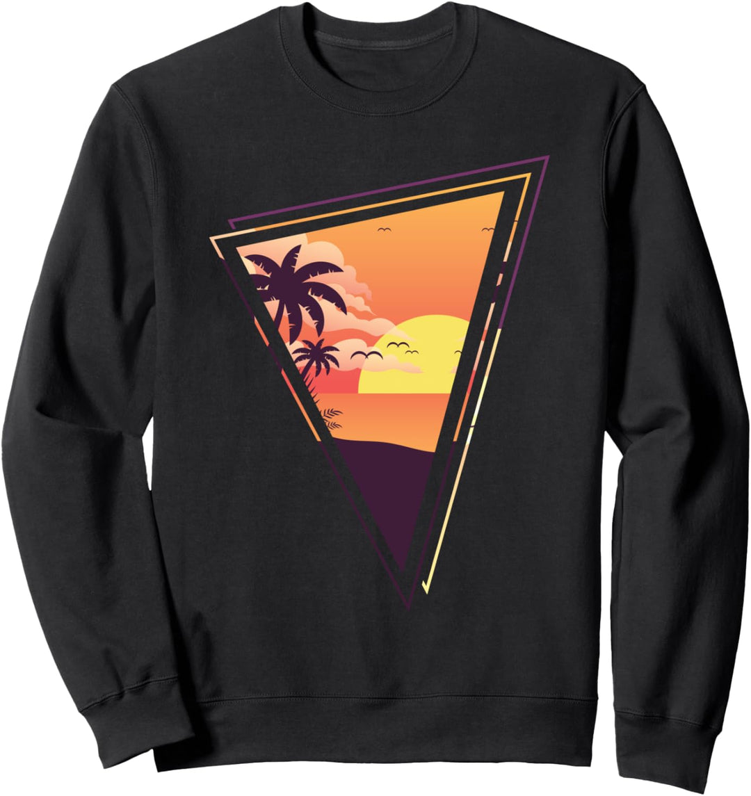 80er Synthwave Tropischer Sonnenuntergang 1990 Vaporwave Sweatshirt