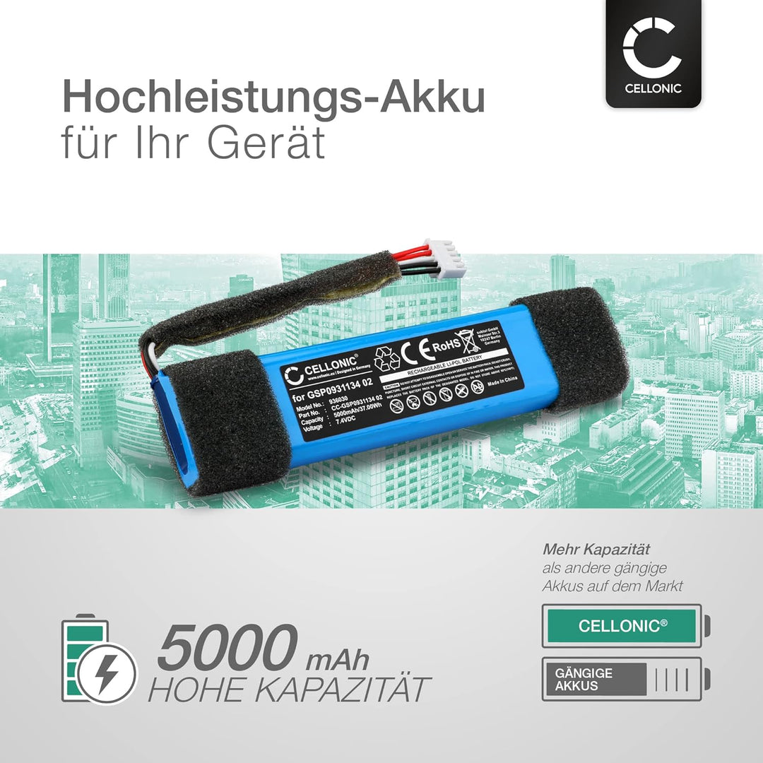 CELLONIC, Lautsprecherakku kompatibel mit JBL Xtreme 1 (5000mAh, 7.4V) Ersatzakku GSP0931134 02