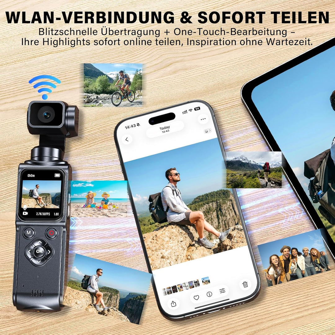 Action Kamera 4K, Vlog Kamera mit 1,72-Zoll-Sensor und 2-Achsen Stabilisierung, Touchscreen Digitalk