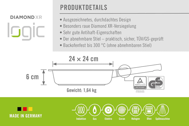 Woll Diamond Logic XR Pro Gusspfanne, viereckig - Induktiv -, 24 cm x 24 cm, 6 cm hoch, mit abnehmba