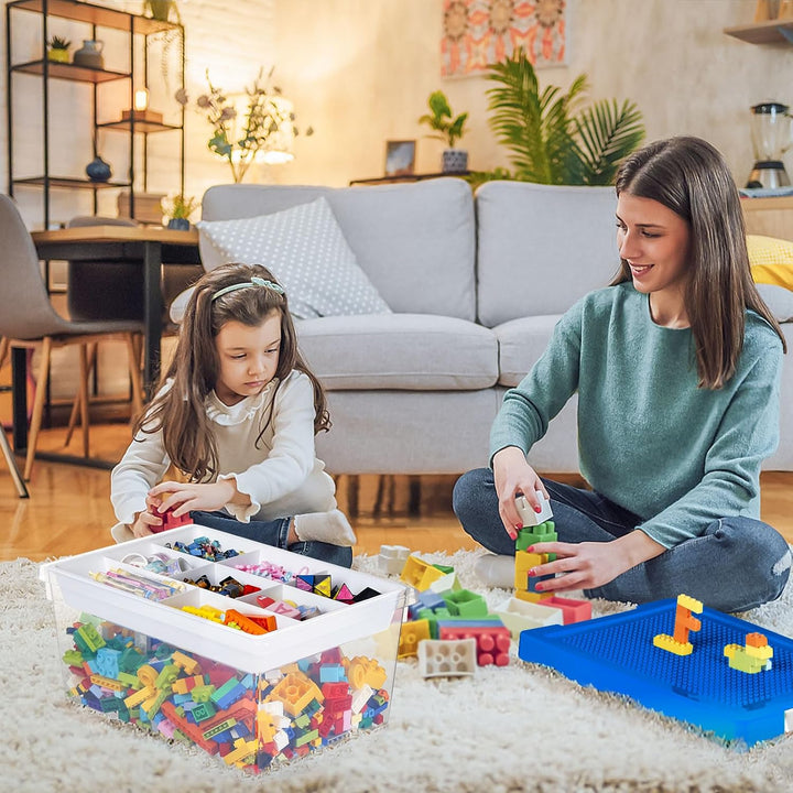 Greentainer Aufbewahrungsbox Spielzeug mit Deckel & AbnehmbaresTablett & Bauplatte,3er Spielzeug Box