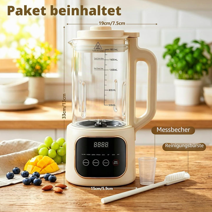 Nussmilchmaschine 1600ml, Automatische Mandelmilchmaschine mit 20 Klingen, 4 Stunden Warmhaltefunkti