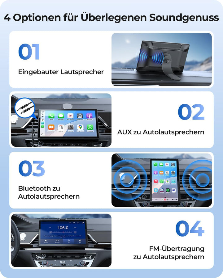 9" Drahtloses Tragbares 60FPS Car Play Display für Apple CarPlay & Android Auto, Magnetische Halteru