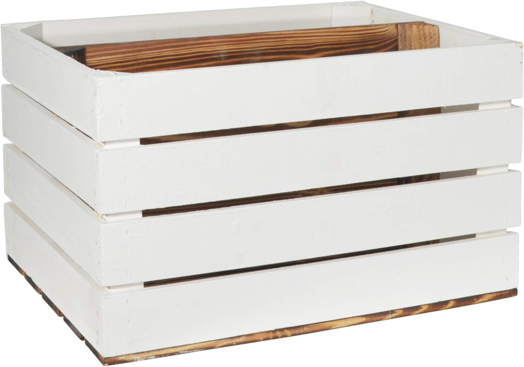 2 Set Holzkiste Grete Geflammt Weiss 50x40x30cm - Langes Regal Weinkiste 50x40x30cm Weiss Geflammt 2