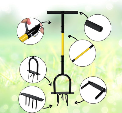 UISEBRT Rasenlüfter Manuell Rasenbelüfter 98,5cm, Aerifizierer für Rasen 3 in 1, Manuelle Bodenkrall