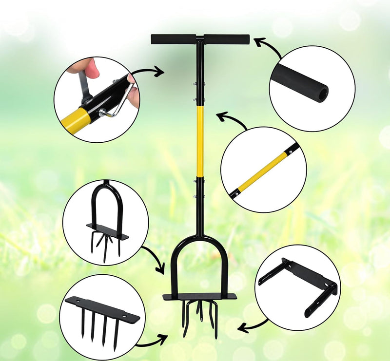 UISEBRT Rasenlüfter Manuell Rasenbelüfter 98,5cm, Aerifizierer für Rasen 3 in 1, Manuelle Bodenkrall