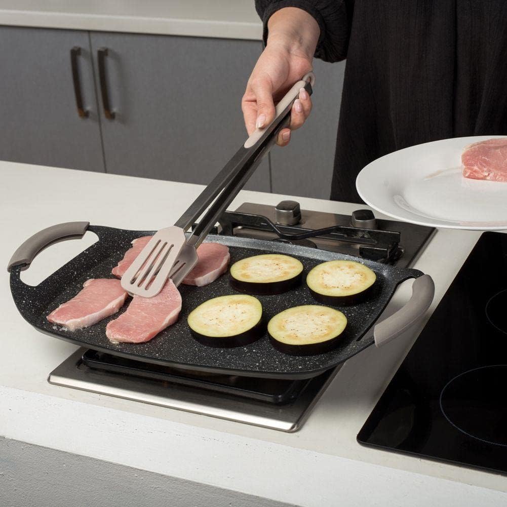 NAVA Grillplatte | Grillpfanne mit Granitbeschichtung FUNTZIO 48x29 cm zum Grillen Braten glatt geri