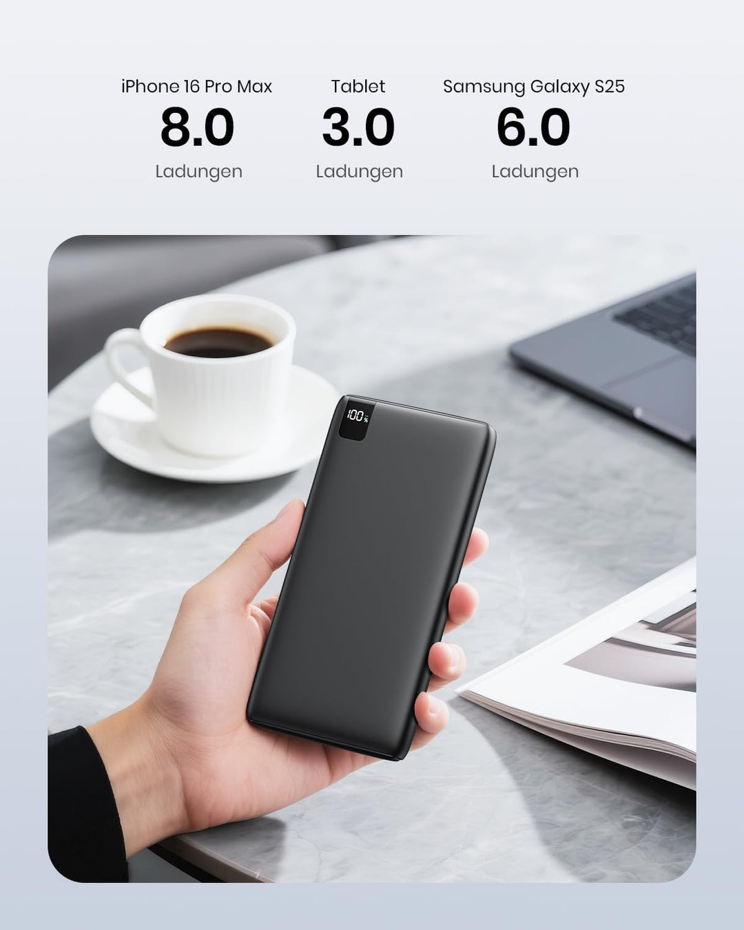 Hiluckey Powerbank 27000mAh Externer Akku: 22,5W Schnellladefunktion Power Bank PD USB C Tragbares H