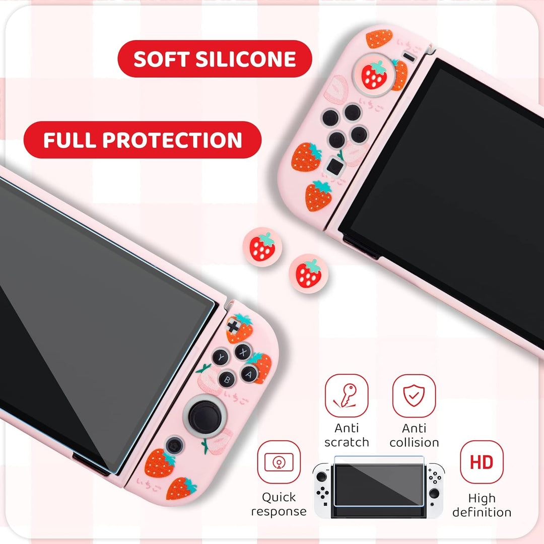 RHOTALL Strawberry Thema Tragetasche Set für Nintendo Switch OLED, süsses Zubehör Bundle für Switch