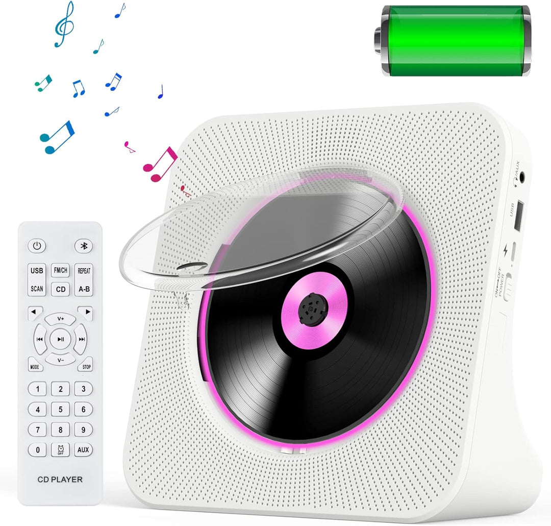 KOVCDVI Tragbarer CD Player mit Akku CD Player Bluetooth mit Lautsprecher 5.0 CD-Player Desktop mit