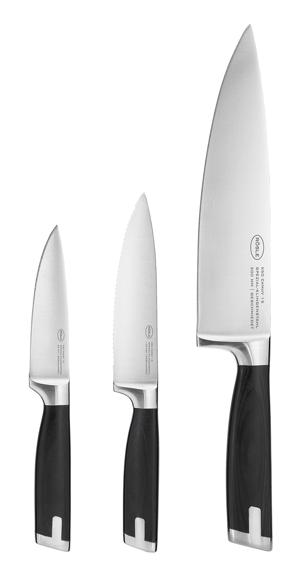 Rösle Messerset BBQ-Chef, 3-teilig, Klingen-Spezialstahl, mit Kochmesser, Universalmesser und Gemüse