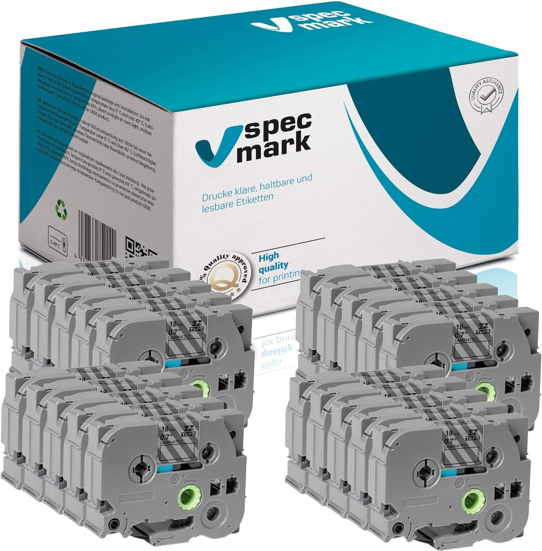 specmark Schriftband TZe-142 18mm x 8m Satz x 20 St. Rot auf Durchsichtig Band kompatibel mit Drucke